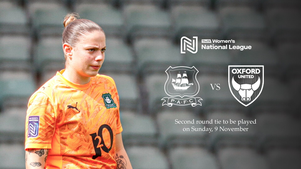 A graphic showing Argyle are set to face Oxford United in the second round of the FAWNL Cup.