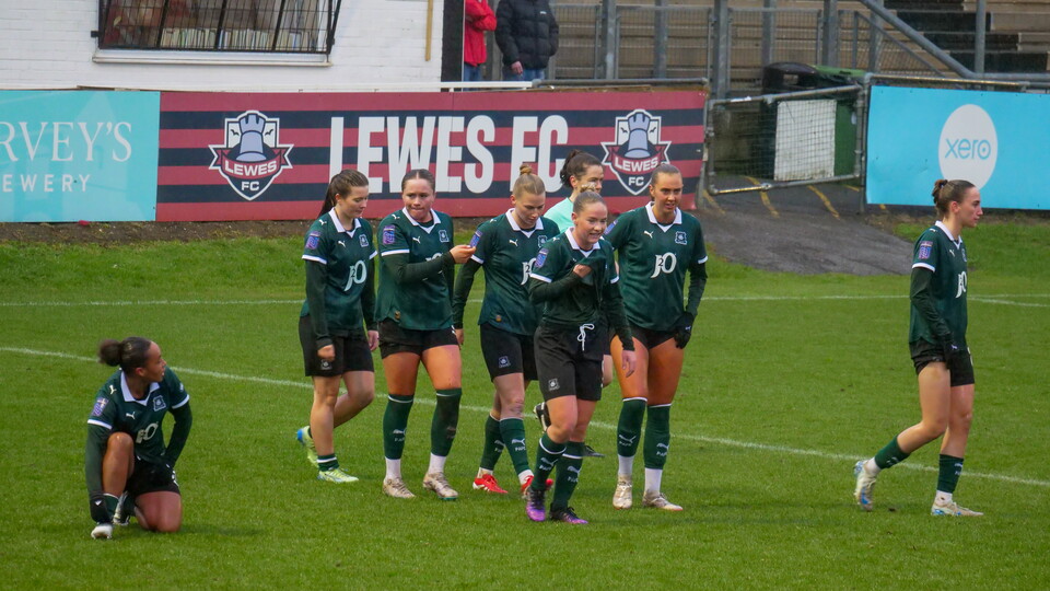 Argyle Women celebrate a goal against Lewes.