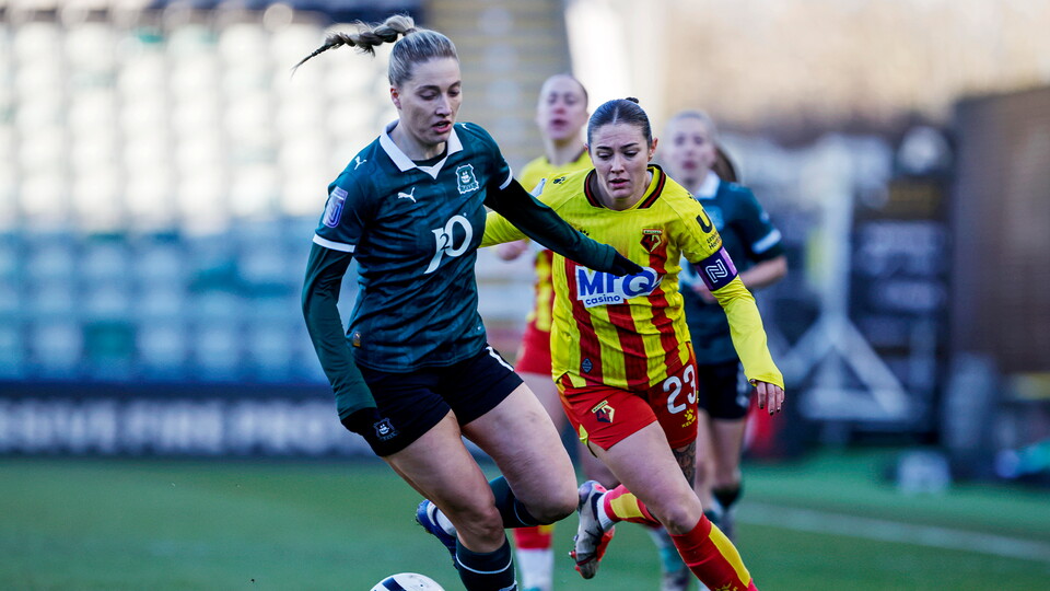 Ellie Noble playing for Argyle against Watford at Home Park.