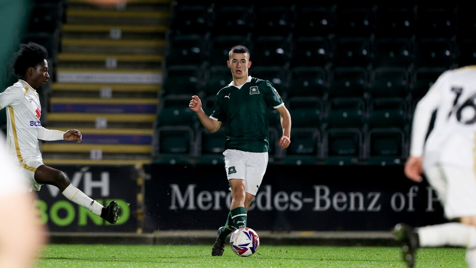 Billy Devlin playing for Argyle at Home Park.