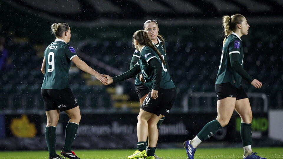 Argyle Women celebrate a goal at Home Park.