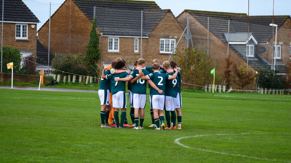 Argyle Under-18s' pre-match huddle.