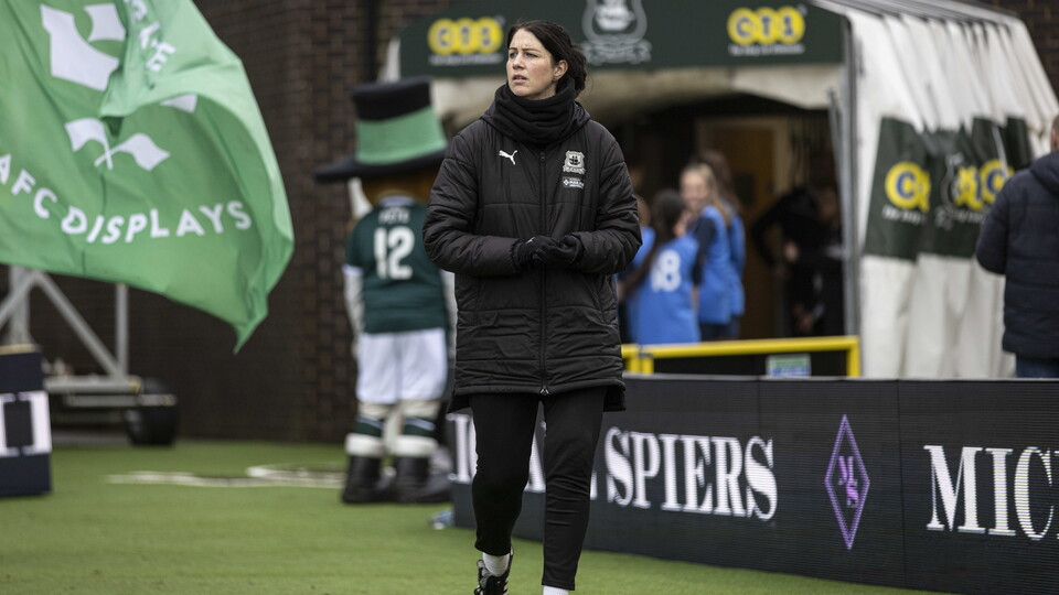Marie Hourihan on the Home Park sideline.