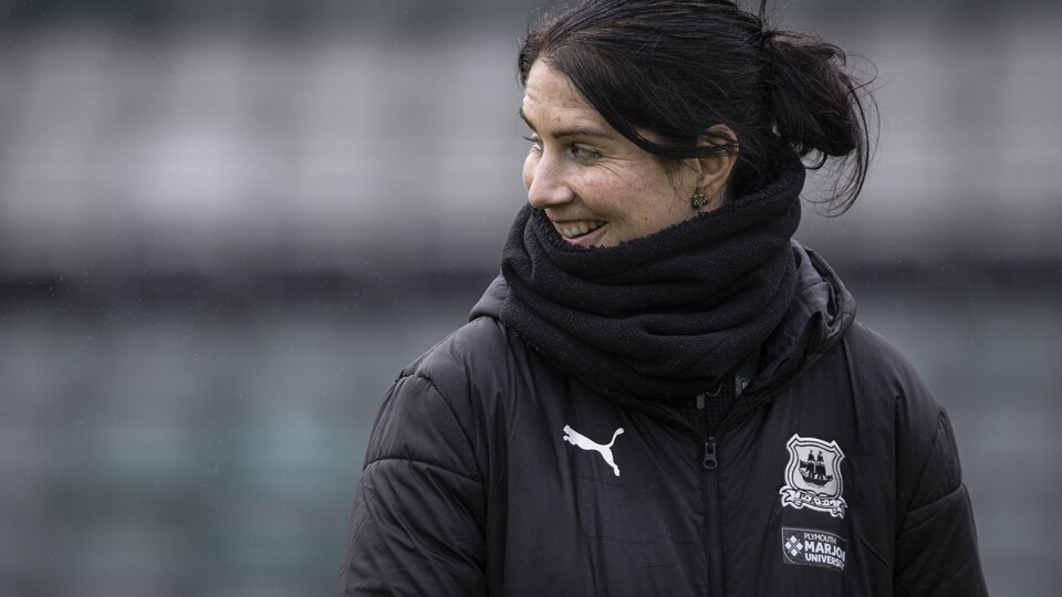 Marie Hourihan at Home Park prior to kick-off.
