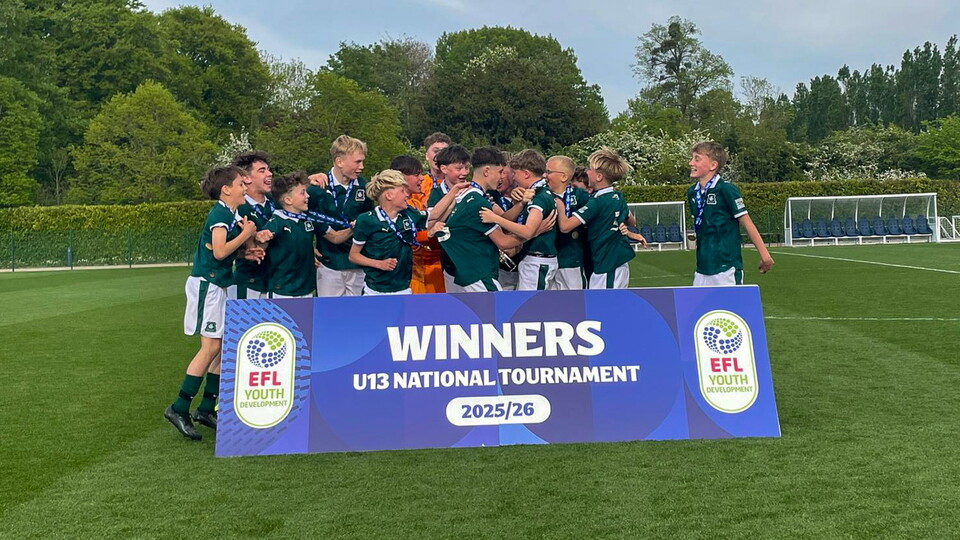 Argyle Under-13s celebrate winning the EFL national final.