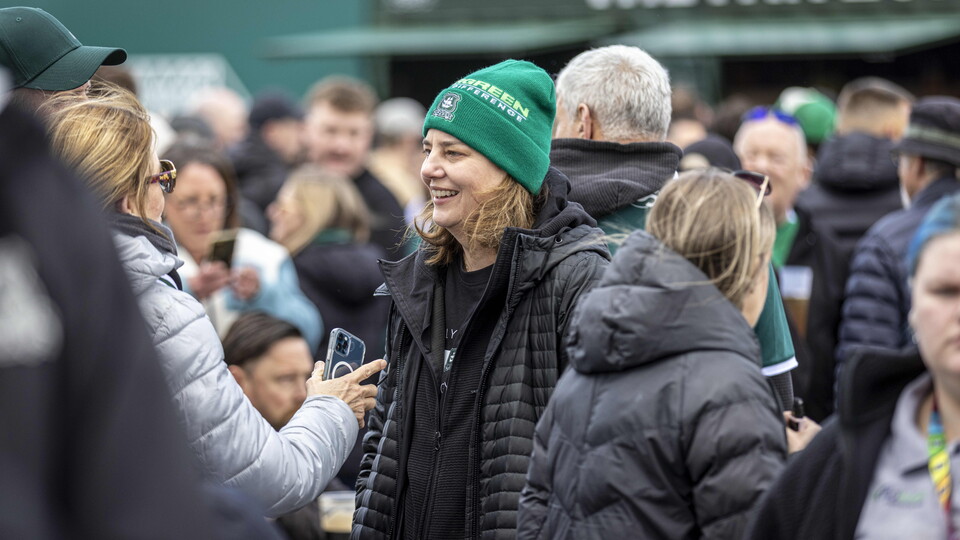 Fans in the Biffa Fan Zone at Home Park.