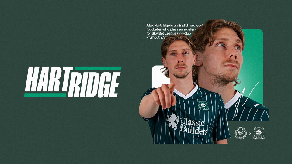 A graphic showing the signing of Alex Hartridge at Argyle.