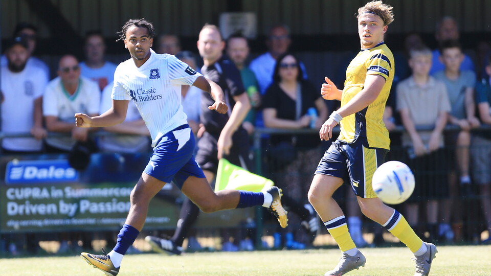 Freddie Issaka playing for Argyle in their pre-season match against Plymouth Parkway.