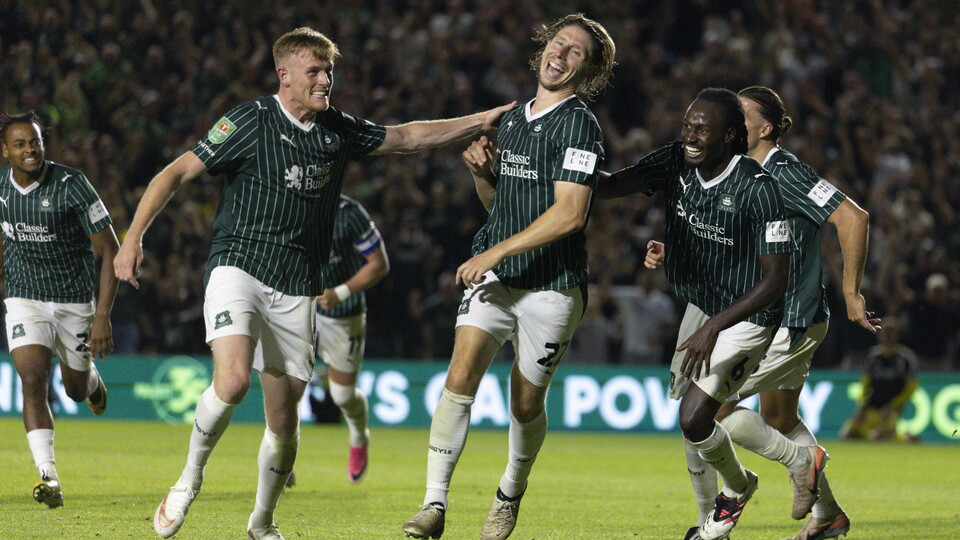 Alex Hartridge celebrates against Exeter City