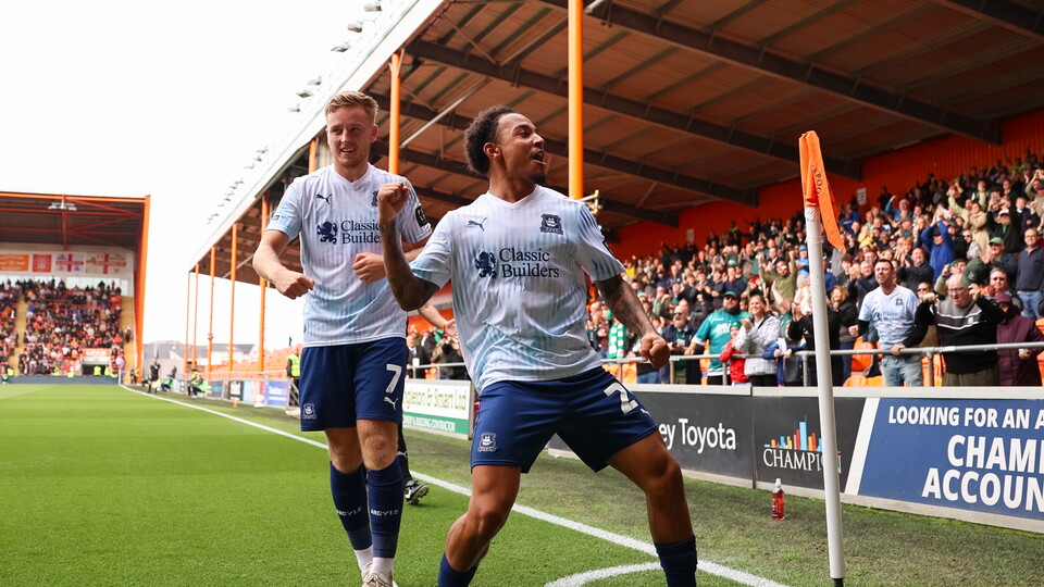 Matty Sorinola celebrates against Blackpool