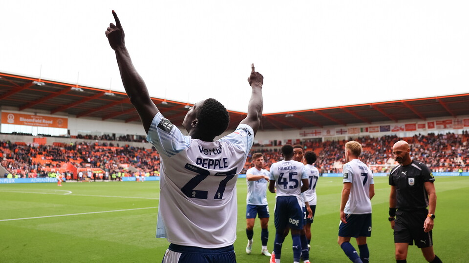 Bim Pepple celebrates against Blackpool