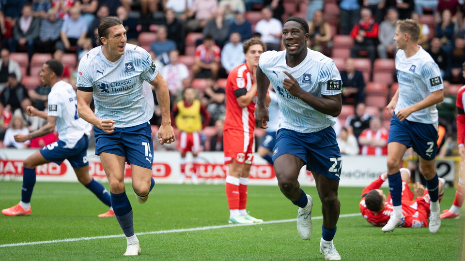 Bim Pepple celebrates against Leyton Orient