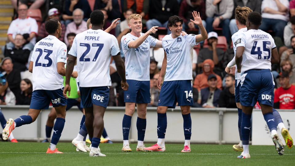 Argyle celebrate scoring against Leyton Orient